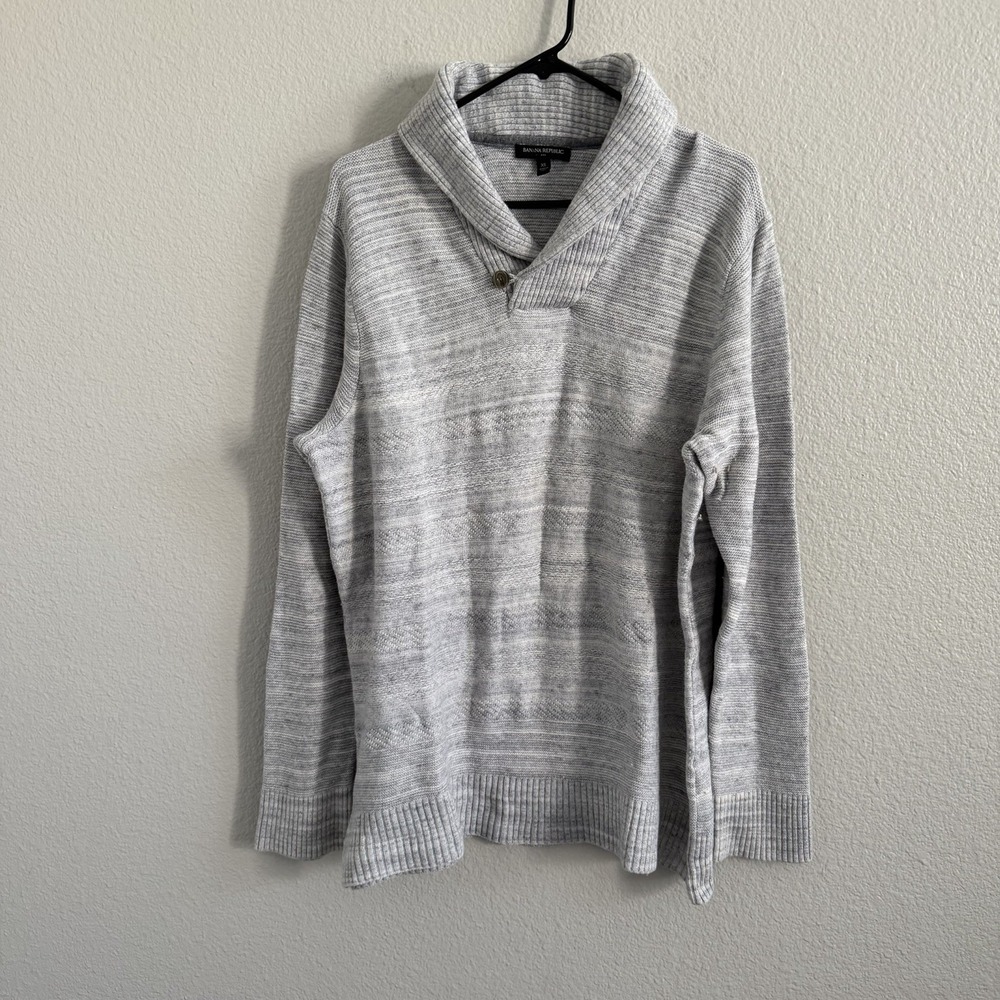 Banana Republic Mens XL Gray Knit Sweater Pullover Shawl Collar Preppy Old Money